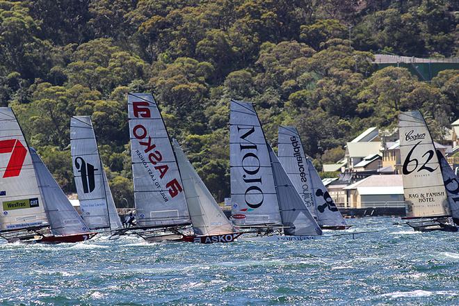 close racing to the windward mark - 3-Buoys Challenge Series 2013 © Frank Quealey /Australian 18 Footers League http://www.18footers.com.au
